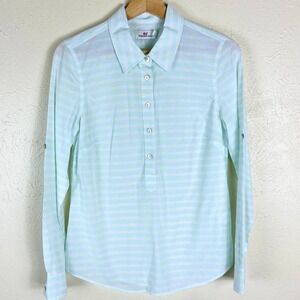 Vineyard Vines Popover Shirt Size 4 Clip Dot Mint Striped Cotton Top Preppy Twee